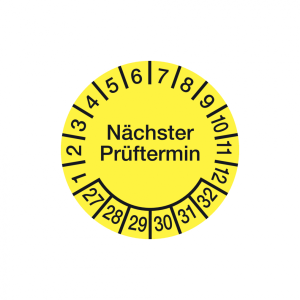 Dreifke&reg; Aufkleber Pr&uuml;fplakette, N&auml;chster Pr&uuml;ftermin, Folie, gelb/schwarz, &Oslash; ...
