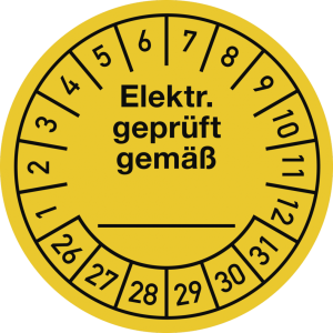 Dreifke&reg; Pr&uuml;fplakette Elektr. gepr&uuml;ft gem&auml;&szlig; 2026-2031, Dokumentenfolie,&Oslash; 30 m...