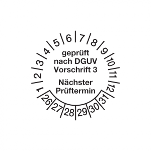 Dreifke&reg; Aufkleber Pr&uuml;fplakette, DGUV Vorschrift 3 N&auml;chster Pr&uuml;ftermin, Jahre...