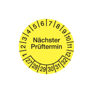 Dreifke&reg; Aufkleber Pr&uuml;fplakette, N&auml;chster Pr&uuml;ftermin, Dokumentenfolie, gelb/s...