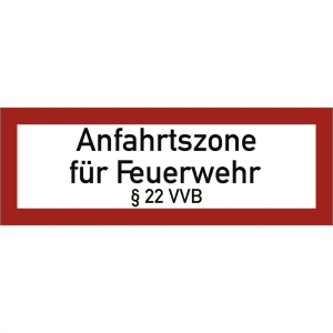 Dreifke&reg; Schild Anfahrtszone f&uuml;r Feuerwehr &sect; 22 VVB, Alu, 594x210 mm
