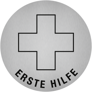 Dreifke&reg; Aufkleber - Piktogramm Erste Hilfe, Edelstahl, selbstklebend, &Oslash; 50 mm