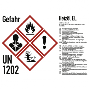 Dreifke&reg; Gefahrstoffkennzeichnung Heiz&ouml;l nach GHS, Folie, 210x148 mm, Idx 2019