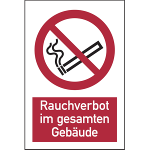 Dreifke&reg; Verbotsschild, Kombischild, Rauchverbot im gesamten Geb&auml;ude | Folie ...