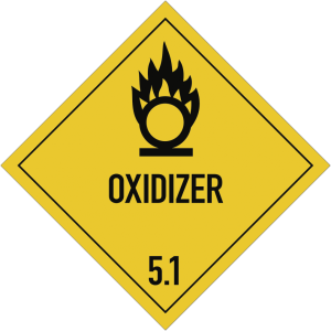 Gefahrzettel Klasse 5.1 Text OXIDIZER, Papier, 100x100 mm, 1000 St&uuml;ck/Rolle