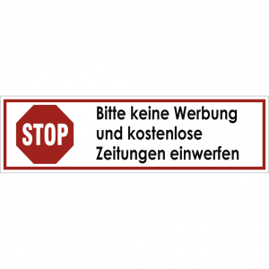 Dreifke&reg; Aufkleber STOP Bitte keine Werbung u. kostenlose Zeitungen..., Folie...