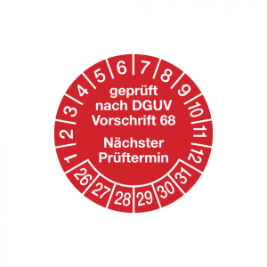 Dreifke&reg; Aufkleber Pr&uuml;fplakette, DGUV Vorschrift 68 N&auml;chster Pr&uuml;ftermin, rot/...