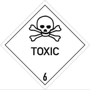 Gefahrzettel Klasse 6.1 Text TOXIC, Folie, 100x100 mm, 1000 St&uuml;ck/Rolle