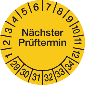 Dreifke&reg; Pr&uuml;fplakette N&auml;chster Pr&uuml;ftermin ab 29 gelb/schwarz - 30 mm Folie se...