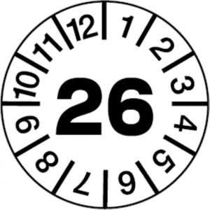 Dreifke&reg; Pr&uuml;fplakette wei&szlig;/schwarz 2026 - 15 mm Folie selbstklebend