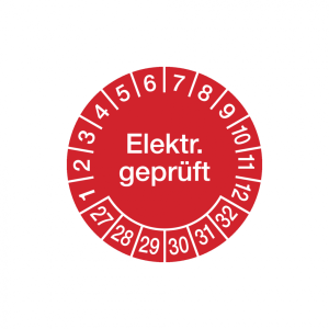 Dreifke&reg; Aufkleber Pr&uuml;fplakette, Elektr. gepr&uuml;ft, rot/wei&szlig;, &Oslash; 30 mm, Dokument...