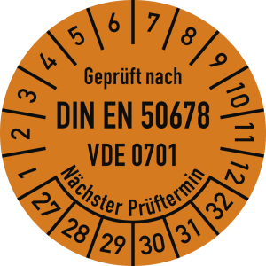 Dreifke&reg; Pr&uuml;fplakette DIN EN 50678 N&auml;chster P., 2027-2032, Folie, &Oslash; 30mm, 10 ...