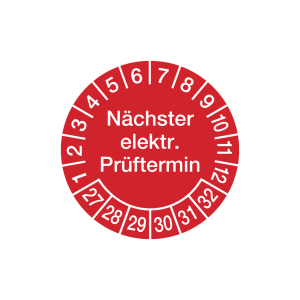 Dreifke&reg; Aufkleber Pr&uuml;fplakette, N&auml;chster elektr. Pr&uuml;ftermin, rot/wei&szlig;, Folie...