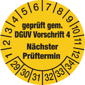 Dreifke&reg; Pr&uuml;fplakette, DGUV Vorschrift 4 N&auml;chster Pr&uuml;ftermin, ge - 30 mm Foli...