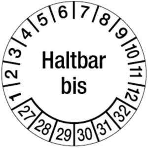 Pr&uuml;fplakette ab 27, Haltbar bis, &Oslash; 30 mm, Dokumentenfolie - Bogen = 10 St&uuml;ck ...