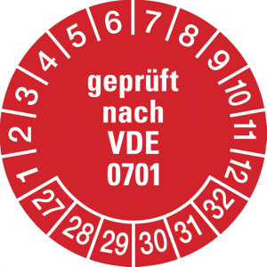 Dreifke&reg; Pr&uuml;fplakette gepr&uuml;ft nach VDE 0701 ab 27 rot/wei&szlig; - 30 mm Folie selb...