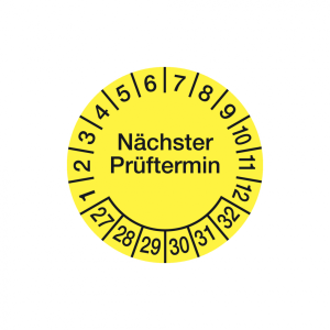 Dreifke&reg; Aufkleber Pr&uuml;fplakette, N&auml;chster Pr&uuml;ftermin, Folie, gelb/schwarz, &Oslash; ...