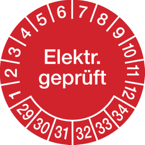Dreifke&reg; Pr&uuml;fplakette Elektr. gepr&uuml;ft ab 29 rot/wei&szlig; - 20 mm Folie selbstklebend