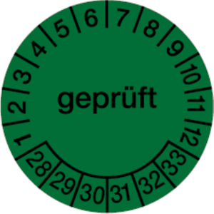 Dreifke&reg; Aufkleber | Pr&uuml;fetikett gepr&uuml;ft gr&uuml;n ab 28 - 30 mm Folie selbstklebe...