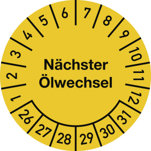 Dreifke&reg; Pr&uuml;fplakette N&auml;chster &Ouml;lwechsel 2026-2031, Dokumentenfolie, &Oslash; 25 mm,...
