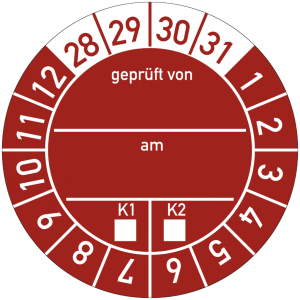 Dreifke&reg; Pr&uuml;fplakette gepr&uuml;ft von am K1/K2 2028 - 2031, Folie, &Oslash; 30 mm, 10 St&uuml;ck