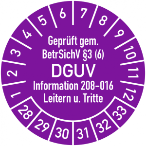 Dreifke&reg; Pr&uuml;fplakette Gepr&uuml;ft gem. BetrSichV &sect;3 (6) DGUV, Information 208-016...
