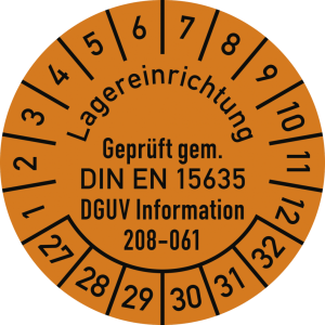 Dreifke&reg; Pr&uuml;fplakette DIN EN 15635 DGUV 208-061, 2027-2032, Folie, &Oslash; 30mm, 10...