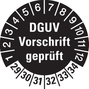 Dreifke&reg; Pr&uuml;fplakette DGUV Vorschrift gepr&uuml;ft schwarz/wei&szlig;, ab 2 - 30 mm Foli...