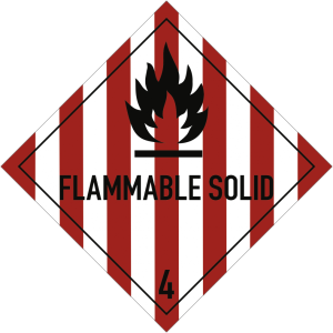 Gefahrzettel Klasse 4.1 Text FLAMMABLE SOLID,Folie, 100x100 mm, 1000 St&uuml;ck/Rolle