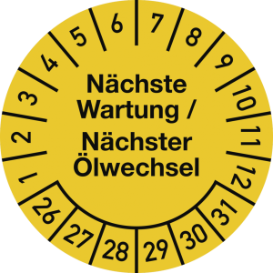 Dreifke&reg; Pr&uuml;fplakette N&auml;. Wartung/N&auml;. &Ouml;lwechsel 2026-2031,Dokumentenfolie,&Oslash;30...