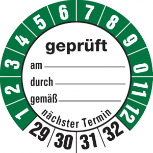 Dreifke&reg; Pr&uuml;fetiketten gepr&uuml;ft am... durch... gem&auml;&szlig;..ab 29 wei&szlig;/ - 35 mm Foli...