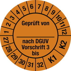 Dreifke&reg; Pr&uuml;fplakette Gepr....DGUV Vorschrift3 bis,2027-2032,Dokumentenf.,&Oslash;30...