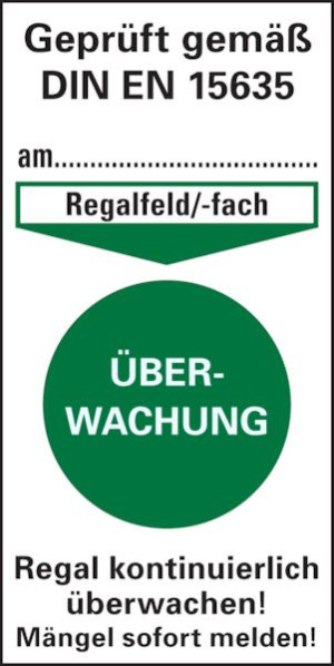Pr&uuml;fplakette gem. DIN EN 15635, &Uuml;berwachung - Bund = 50 Stk. - 40 x 80 mm Fol...