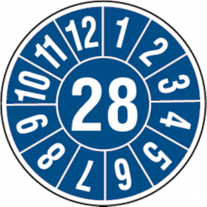 Dreifke&reg; Pr&uuml;fplakette, ab 28 blau/wei&szlig; - 40 mm Folie selbstklebend, 10 St