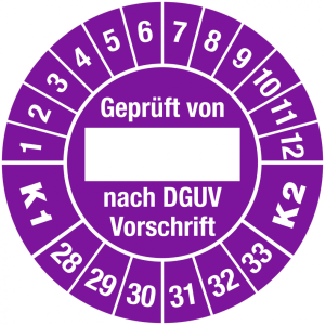 Dreifke&reg; Pr&uuml;fplakette Gepr&uuml;ft von ___ nach DGUV Vorschrift, K1 K2, 2028 - 203...