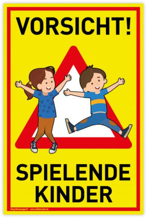 Schild Vorsicht! Spielende Kinder | PVC 20 x 30 cm | Achtung Spielplatz | Lan...