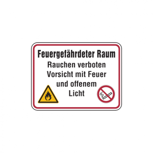 Dreifke&reg; Hinweisschild, Feuergef&auml;hrdeter Raum, 300 x 400 mm, Aluminium gepr&auml;g...