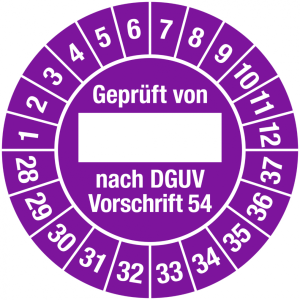 Dreifke&reg; Pr&uuml;fplakette Gepr&uuml;ft von ___ nach DGUV Vorschrift 54, 2028-2037, Dok...