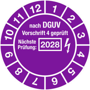 Dreifke&reg; Pr&uuml;fplakette nach DGUV Vorschrift 4, N&auml;chste Pr&uuml;fung, 2028, Folie, &Oslash;...