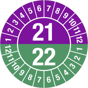 Dreifke&reg; Pr&uuml;fplakette 2021 - 2022 mit Monaten, Dokumentenfolie, &Oslash; 30 mm, 10 S...