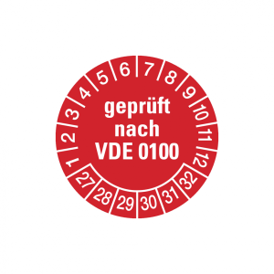 Dreifke&reg; Aufkleber Pr&uuml;fplakette, gepr&uuml;ft nach VDE 0100, rot/wei&szlig;, Folie, &Oslash; 30...