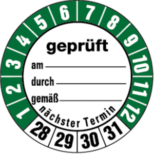 Dreifke&reg; Aufkleber | Pr&uuml;fetiketten gepr&uuml;ft am... durch... gem&auml;&szlig;..ab 28 wei&szlig;/ ...