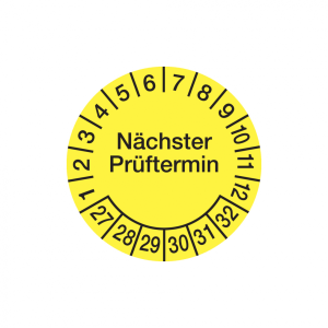 Dreifke&reg; Aufkleber Pr&uuml;fplakette, N&auml;chster Pr&uuml;ftermin, Folie, gelb/schwarz, &Oslash; ...