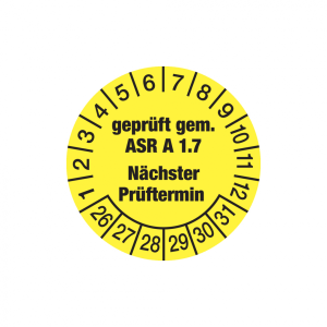 Dreifke&reg; Aufkleber Pr&uuml;fplakette, ASR A1.7 N&auml;chster Pr&uuml;ftermin, gelb/schwarz, ...