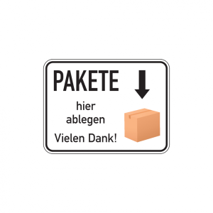 Dreifke&reg; Hinweisschild, Pakete hier ablegen, 150 x 200 mm, Aluverbund 1 Stk.