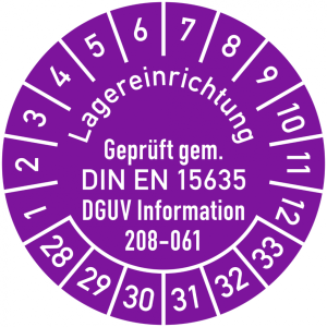 Dreifke&reg; Pr&uuml;fplakette Lagereinrichtung gepr&uuml;ft gem. DIN EN 15635 DGUV Informa...