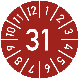 Dreifke&reg; Pr&uuml;fplakette Jahr 31 mit Monaten, rot, Dokumentenfolie, &Oslash; 10 mm, 10 ...