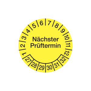 Dreifke&reg; Aufkleber Pr&uuml;fplakette, N&auml;chster Pr&uuml;ftermin, Folie, &Oslash; 30mm, gelb/sch...