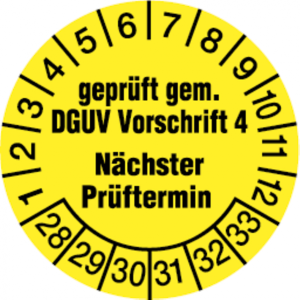 Dreifke&reg; Pr&uuml;fplakette, DGUV Vorschrift 4 N&auml;chster Pr&uuml;ftermin, ge - 30 mm Foli...
