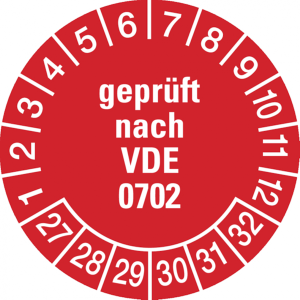 Dreifke&reg; Pr&uuml;fplakette gepr&uuml;ft nach VDE 0702 ab 27 rot/wei&szlig; - 30 mm Folie selb...